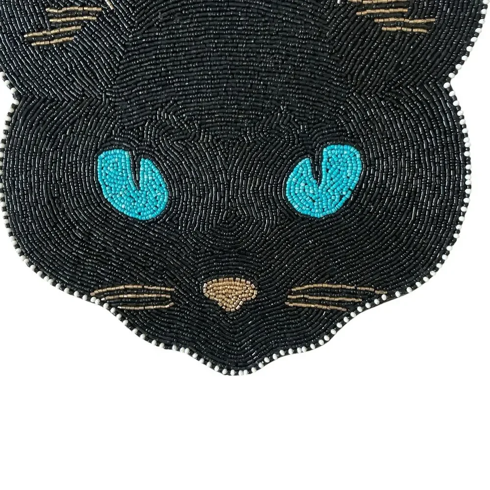 Halloween BLACK CAT Beaded Placemat Charger 14